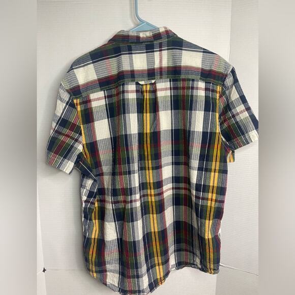 Lucky Brand Men’s XL Seersucker Yellow Red Blue Men’s button down short sleeve - Picture 5 of 9